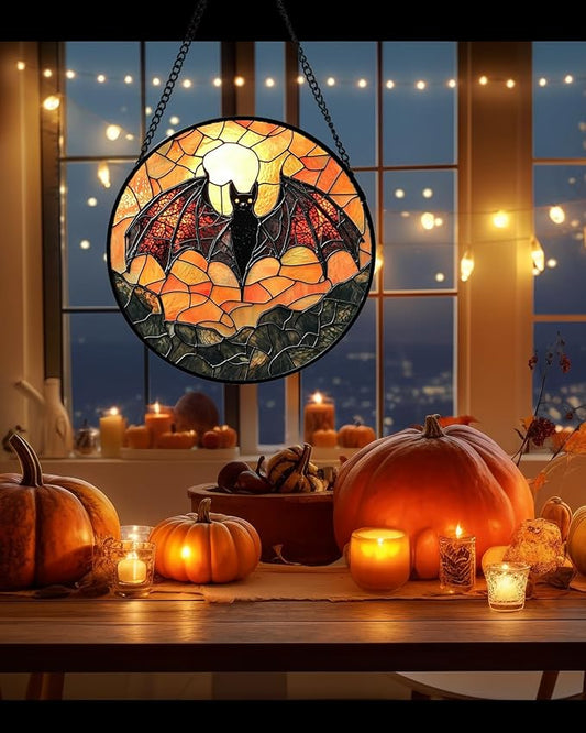 Stained Glass Window Hanging, Black Bat Sun Catcher for Door Home Decor Animal Suncatcher Christmas Mother's Day Birthday Gifts for Women Men Mom and Nana 7.8 in