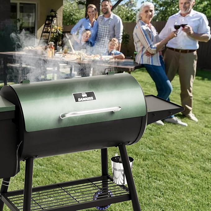 Electric Pellet Smoker Grill 565 SQ.IN Cook Area Pellet Smoker with Auto Feed & PID Controller 500°F Max Temperature 8 in 1 BBQ Grill with Meat Probe & Side Table with Hooks Perfect for Outdoor BBQ