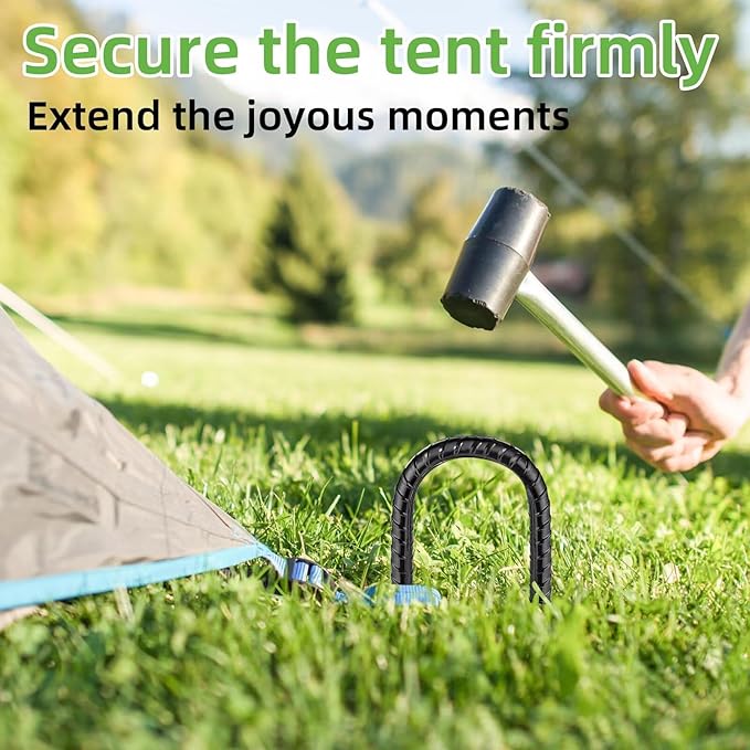 Black Trampoline Stakes Anchors High Wind 16inx10mm Galvanized U Hook 4pcs Rebar Stakes – Heavy Duty Ground Anchors for Trampoline,Yard & Inflatable,Landscape Metal Stakes for Outdoor Decorations