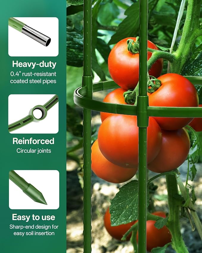 Breeze Touch 3 Pack Tomato Support Cages, Up to 59 Inch Adjustable Tomato Trellis for Garden & Pots, Garden Trellis for Climbing Plants Outdoor, Plant Trellis for Climbing Vegetables, Flowers, Beans