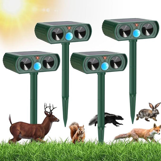 4 Pack Ultrasonic Animal Repeller Outdoor Solar Deer Repellent Ainmal Cat Deterrent with Motion Sensor to Repel Squirrel Dog Rabbit Raccoon Repellent for Yard Garden
