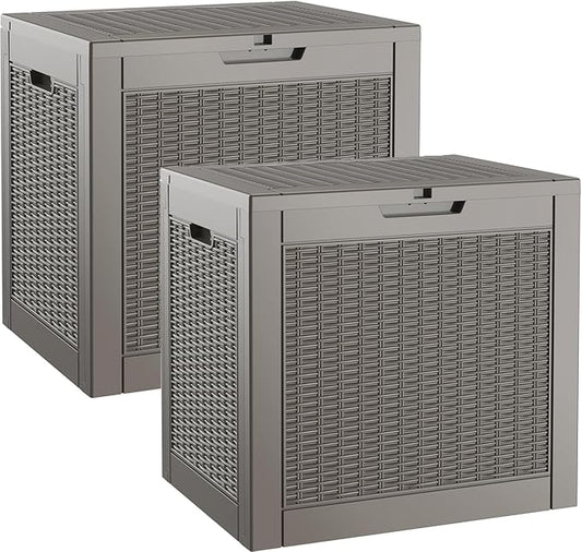 35 Gallon Outdoor Storage Box Set of 2, Waterproof Resin Deck Box with Lockable, Patio Furniture Storage Bin for Package Delivery, Patio Cushions, Garden Tools, Pool Accessories, Grey