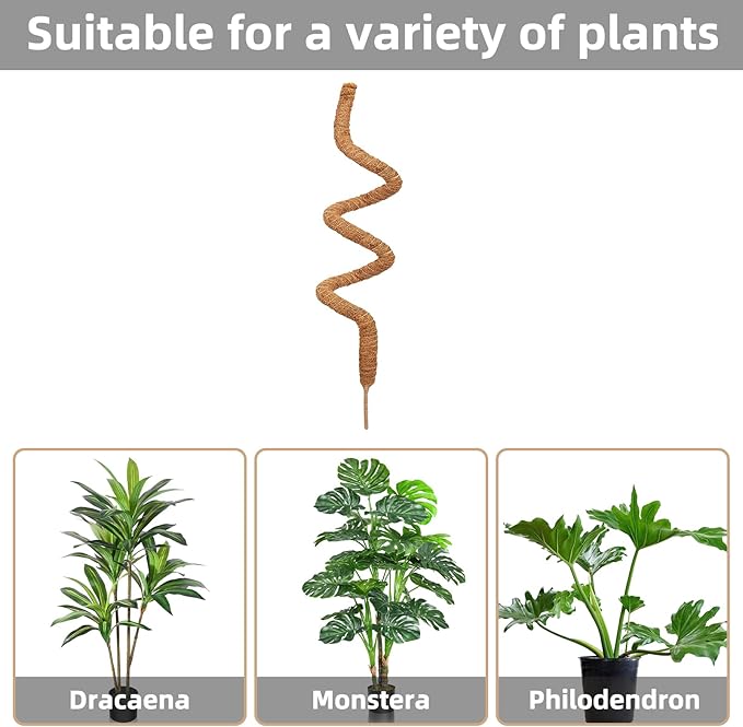 60 Inch Moss Pole for Plants，Bendable Moss Pole for Plants Monstera，Handmade Coir Plant Support Stakes for Potted Plants, Pothos