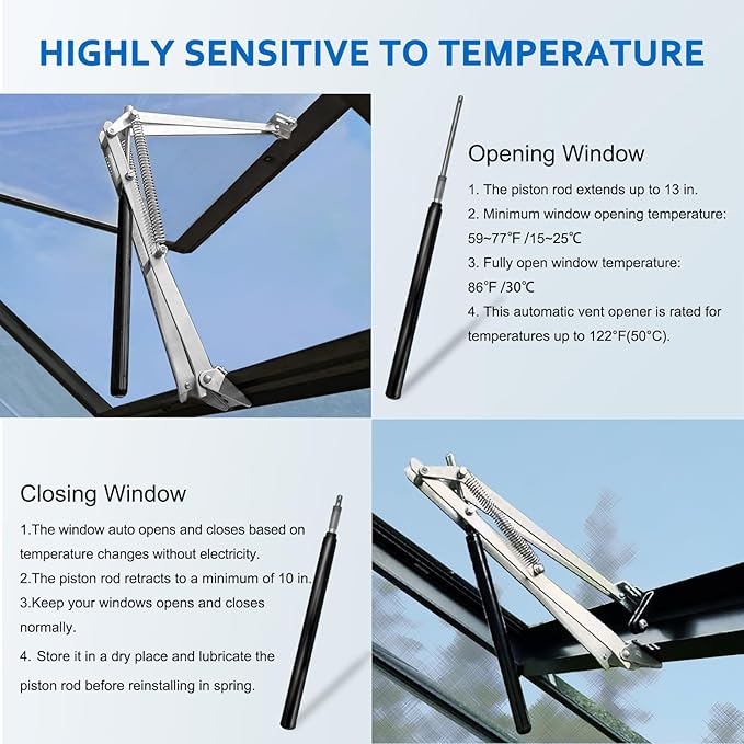 2 Pack Greenhouse Automatic Window Opener Kit - Roof Vent Auto Opener Solar Heat Sensitive Agricutural Lift Up to 15lbs Dual Spring Opener for Ventilation
