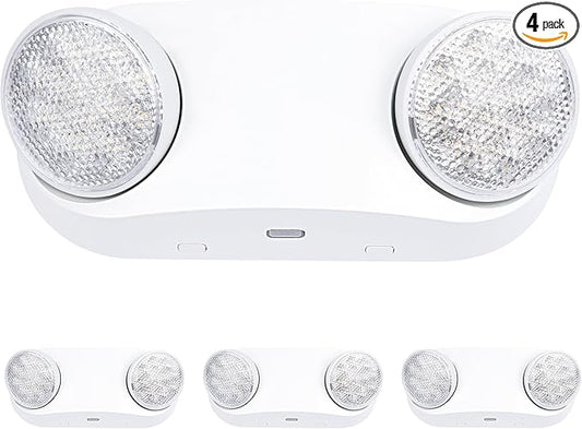 GRUENLICH LED Emergency Light with Battery Backup, 2 Adjustable Bug Eye Heads Lights, US Standard, AC 120-277V, Hardwired Commercial Emergency Exit Light for Business, 4-Pack