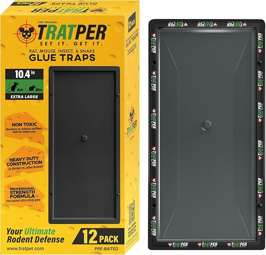 Glue Traps for Mice,Rat,Mouse,Snake,Lizard,Insect. 12 Pack. Extra Strength,Pre-Baited Adhesive.Heavy Duty Plastic Tray.Non-Toxic,Chemical-Free Pest Control for Home. 12Pack