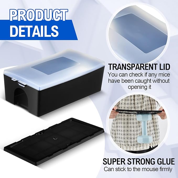 Qualirey 4pcs Mouse Glue Traps with 2pcs Protect Mouse Station, Non-Toxic, Keeps Pets & Children Safe, Glue Board Adhesive Plastic Tray for Snakes, Mice & Spiders, Pest Control for House & Garage