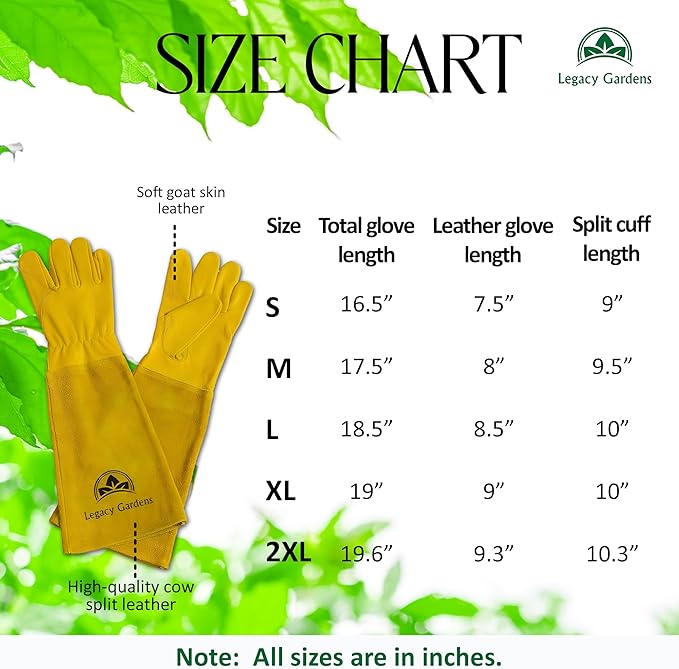 Leather Gardening Gloves for Women & Men, Long Garden Gloves, Cowhide Gauntlet Rose Pruning Thorn Resistant, Forearm Protection, Large, yellow