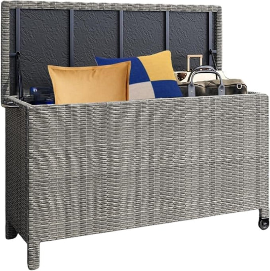 150 Gallon Waterproof Large Deck Box, Indoor Outdoor Storage Box with Handle and 2 Wheels, Package Delivery Boxes, Storage Containers for Patio Furniture Cushions Pool Accessories Garden Tools