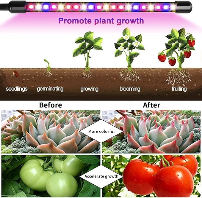 Garpsen Grow Light, 80 LEDs Full Spectrum Plant Lights for Indoor Growing with Clip, 3 Color Modes & 5 Dimming Levels Grow Lamp with Timer 6/12/16H, 360° Adjustable Gooseneck, for Indoor Plant(2Pack)