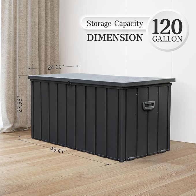 Domi 120-Gallon Outdoor Storage Box – Waterproof, Lockable Storage Cabinet with Resin Lid for Patio Furniture, Garden Tools & Pool Supplies – Large Metal Storage for Cushions, Toys & More