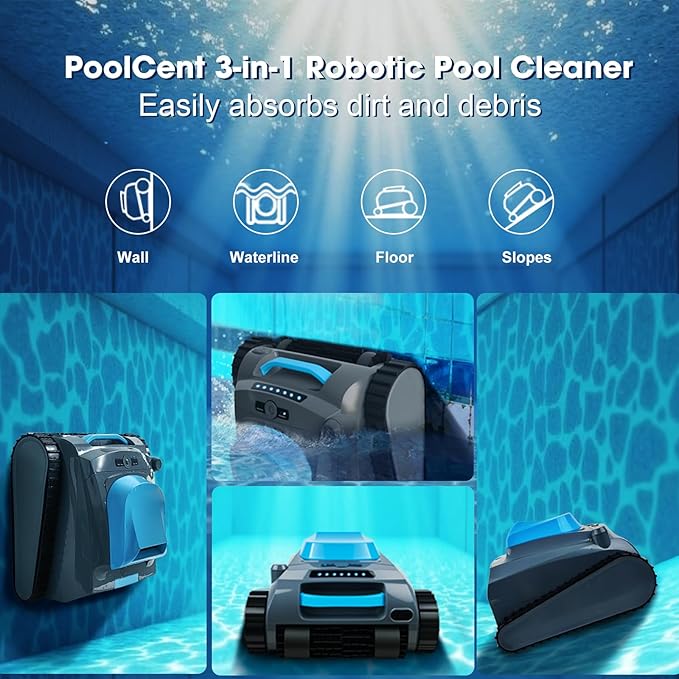 Cordless Robotic Pool Cleaner, Automatic Pool Robot with 2H Runtime, 80GPM Strong Suction, Wall-Climbing Function, Smart App & Bluetooth Control, 3-in-1 Cleaning for Floor, Wall & Waterline