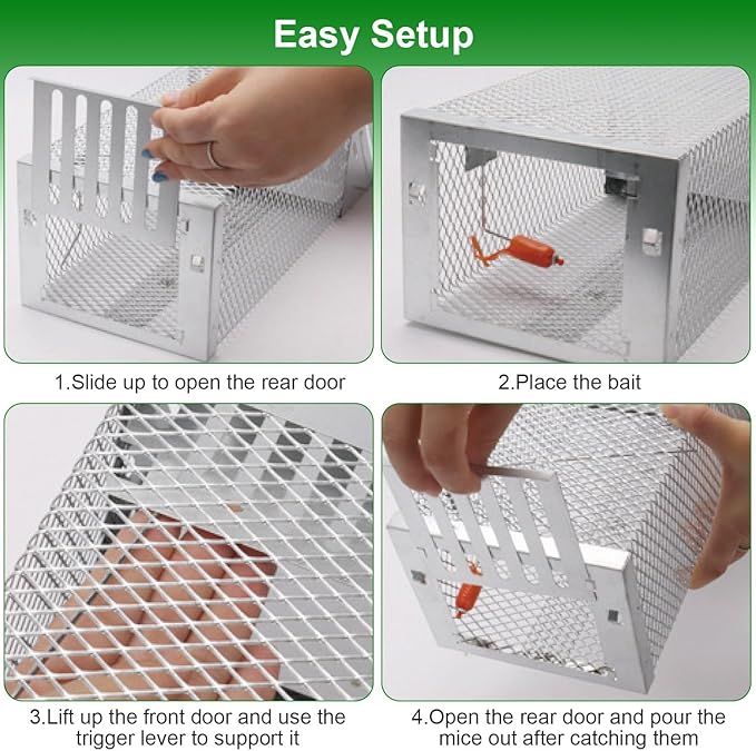 Automatic Continuous Humane Rat Trap, Single Door Metal Mouse Cage Traps and Other Small Live Animals Cage, Easy to Catch and Release, Work for Indoor Outdoor
