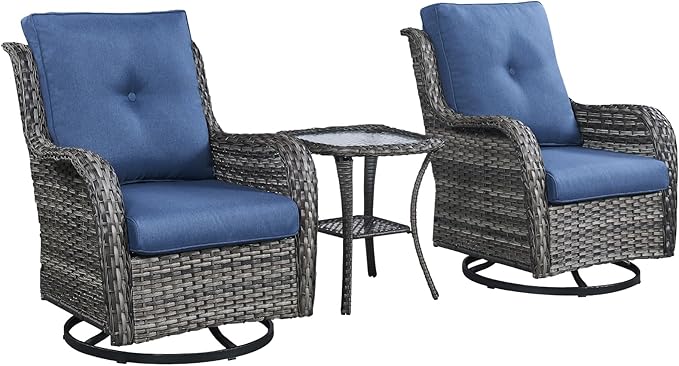 Patio Wicker Chairs Swivel Rocker,3 Pieces Patio Furniture Set with 360 Degree Wicker Swivel Rocking Chairs and Side Table for Garden,Porch,Backyard