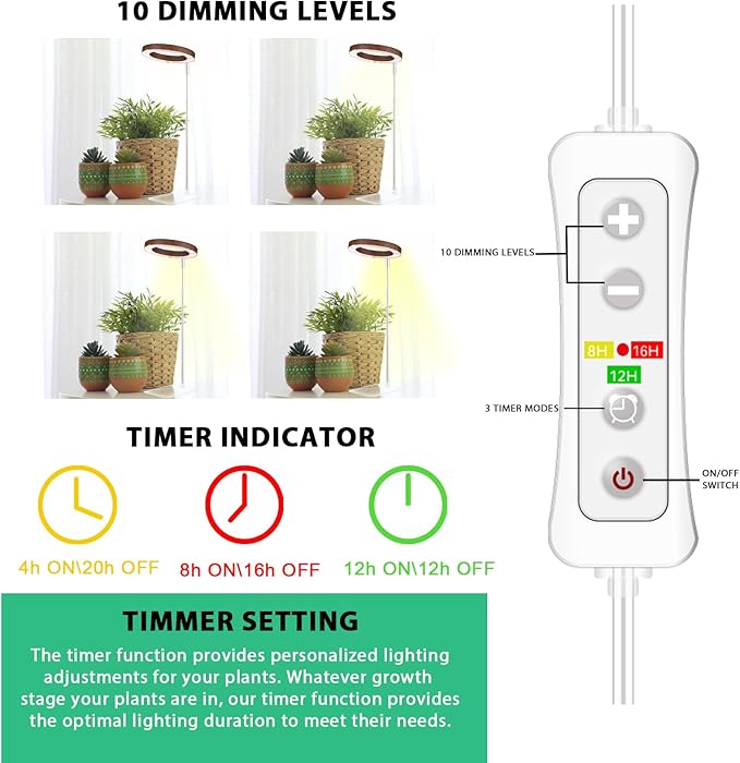 yadoker Plant Grow Light, LED Growing Light Full Spectrum for Indoor Plants,Height Adjustable, Automatic Timer, 5V Low Safe Voltage,Idea for Small Plants