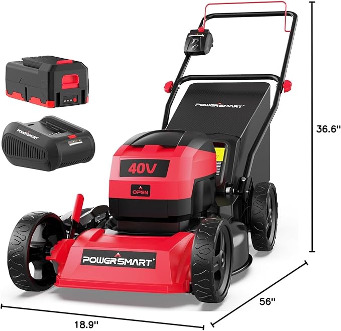 PowerSmart 40V 17" Cordless Lawn Mower with 4.0Ah Battery and Charger, Brushless Motor, up to 1/8 Acre, 3-in-1 (MB2418A)