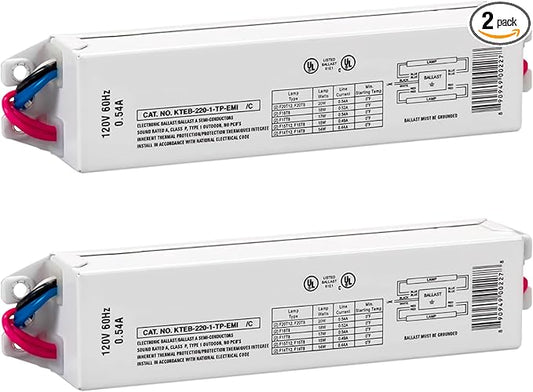 OHLECTRIC Replacement for Keystone KTEB-220-1-TP-EMI 2 Lamp T12 Electronic Fluorescent Ballast | 120V Input with Instant Start Operation | 0.88 Ballast Factor, UL-Approved