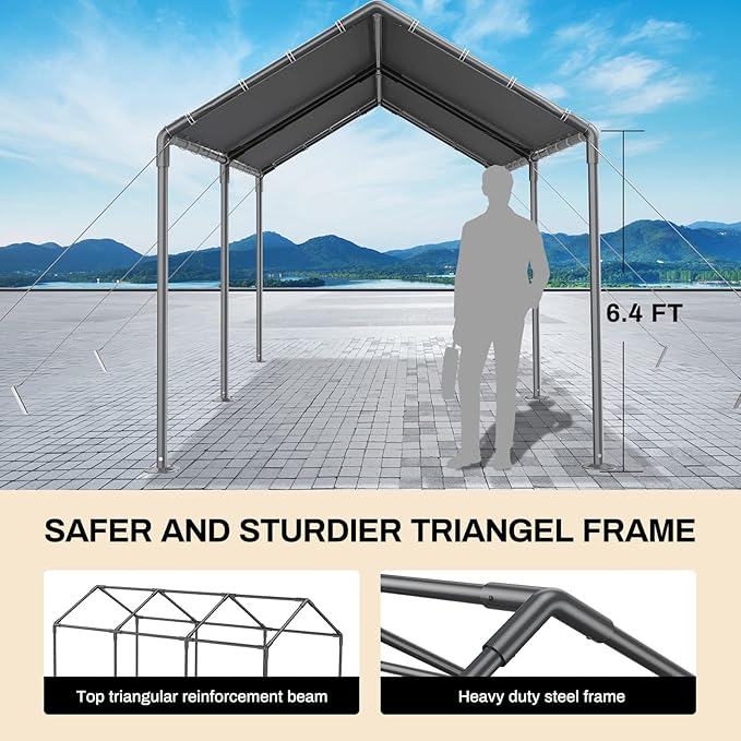 Grezone 10 x 20ft Heavy Duty Carport,Portable Car Tent Garage,All Season UV Resistant Car Canopy for Auto,Truck,Boat,Car (gray)
