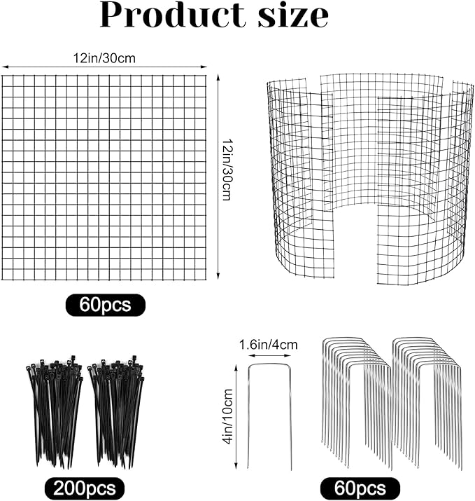 20 Pack Round Plant Protector from Animals, 12'' x 12'' Metal Plant Cages，60Pcs Metal Mesh to Keep Animals Out, Garden Protection Bunny Barricades, Wire Plant Protectors for Rabbits Chicken Duck