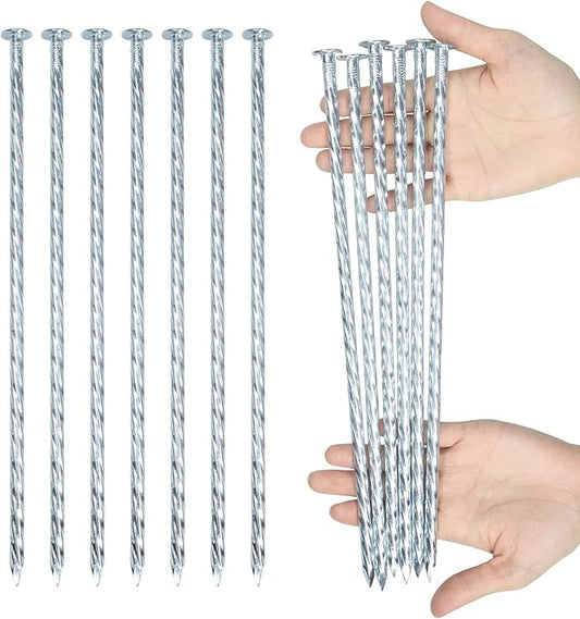 12-inch Artificial Turf Stakes Solid Galvanized Metal Spiral Landscape Edging Spikes for Outdoor, Heavy-Duty Rust Resistant Security Anchoring Spikes (26)
