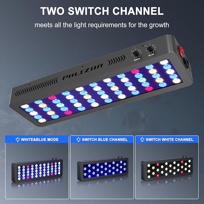 Phlizon 165W Dimmable Full Spectrum Aquarium LED Light Fish Tank LED Reef Decoration Light for Saltwater Freshwater Fish Coral Reef (20"x7"x2.4")