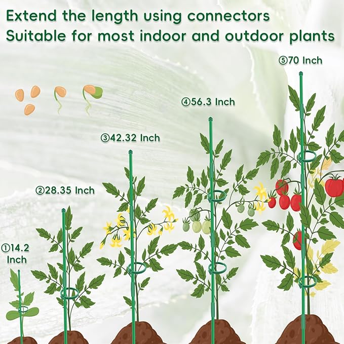 Plant Stakes, 20Pcs Plant Support Stakes Extended to 3ft 4ft 5ft, BOVITRO Garden Stake with Clips for Indoor Outdoor Plants, Orchid Sticks, Tomato Amaryllis Vegetable Stakes for Garden (14.2Inch)