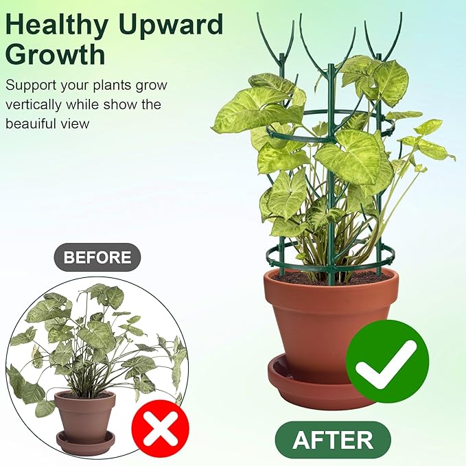 9 Pcs Plant Support Stakes & Plant Cage Support Rings, Plant Supports for Indoor Plants, Stackable Plant Holder Stick, Small Plants Potted Plants Flower Other Climbing Plants (6.4 "Wide X 11" High)