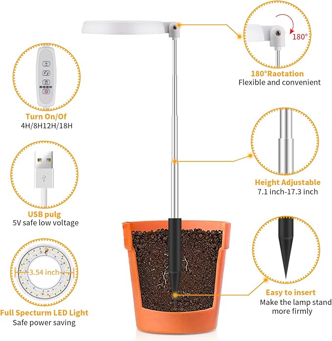GooingTop LED Grow Light, Halo Plant Growing Lamp for Indoor Plants Growth, Full Spectrum Low Light for Small Plants,Timer 4/8/12/18 Hrs & Variable Spectrum White Red Blue,3 Pack