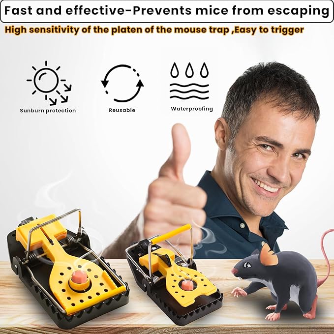 Mouse Traps - Rat Trap Quick Effectively Best Mousetrap [2025 Update] Mousetraps Used Indoor & Outdoor Reusable Mouse Traps, Snap Traps for Mice Traps Used Anywhere 9set(2L+6s+1*Clip)