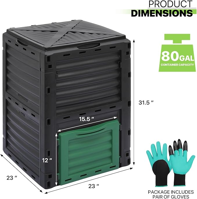 Magshion 80 Gal Garden Composer Bin from BPA Free Material, Large Compost Bin All-Season Outdoor Compost Box Easy Assembling, Lightweight, Fast Creation of Fertile Soil