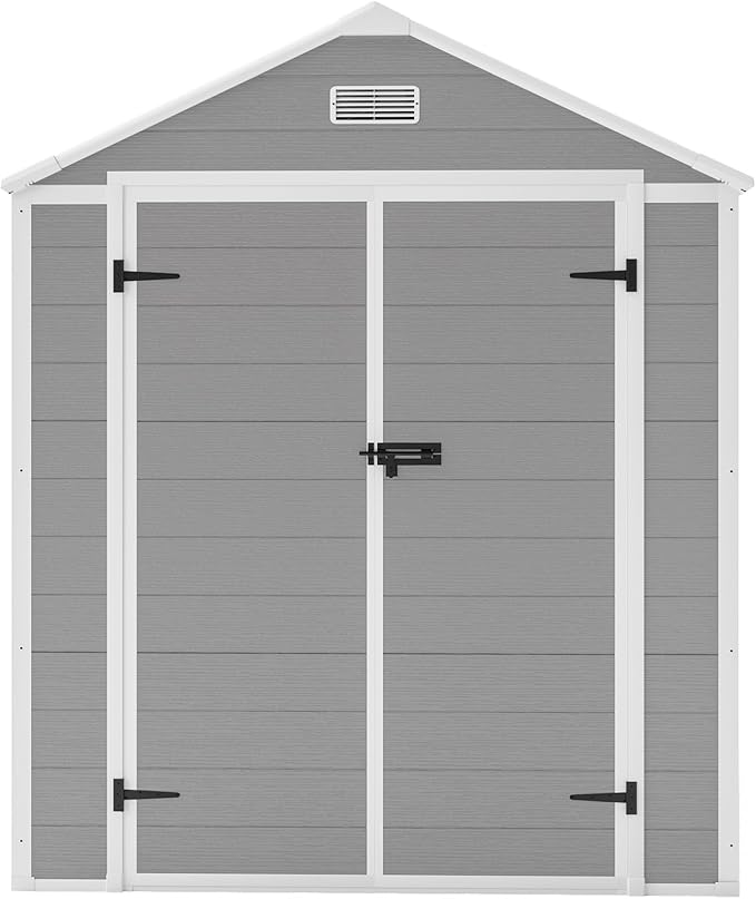 6x5 FT Resin Storage Shed,Garden House with Floor & Lockable Door,Waterproof Plastic Tool Sheds W/Slanting Roof Visual Window & Air Vents for Bicycles,Lawnmowers,Lawn,All Weather Use,Gray