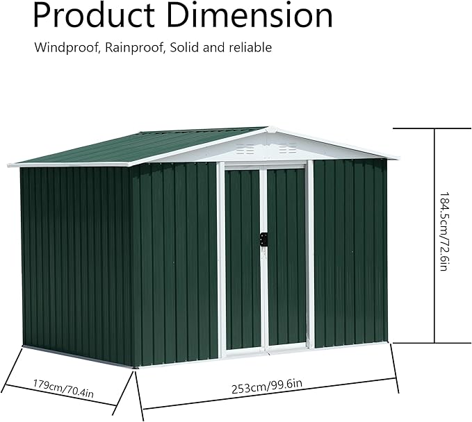 Ball & Cast 8x6 FT Outdoor Storage Shed, Garden Metal Sheds with Punched Vents and Sliding Door, Clearance Tool House with Aluminum Frames and Sloped Roof for Backyard Patio,Green