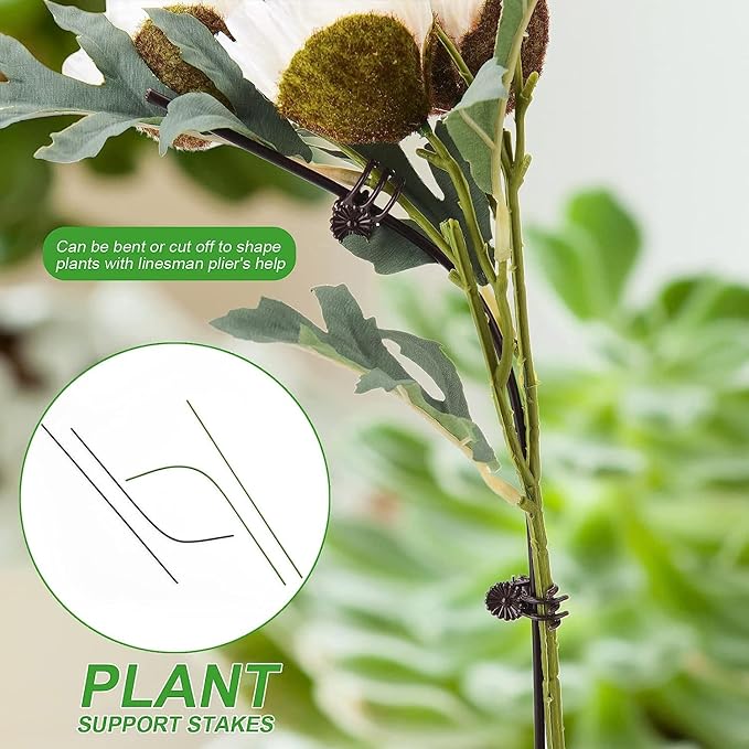 10PCS Garden Metal Plant Stakes with 15PCS Vine Fixing Clip Set, 15.75inch Tall Single Stem Flower Stakes, Bendable Plastic Coated Garden Plant Stakes Holder for Amaryllis Orchid Lily Rose(Brown 40cm)