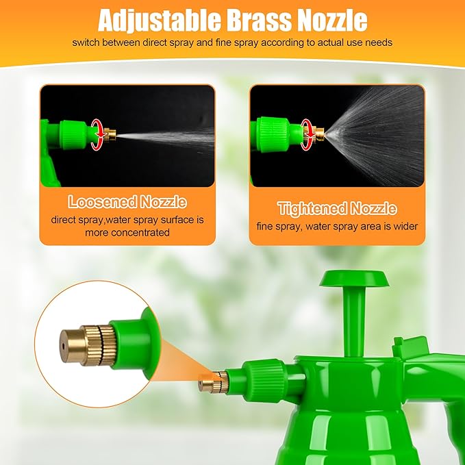4 Pcs 1/2 Gallon Plastic Handheld Pump Sprayer – Garden Pressure Sprayer Bottle with Adjustable Nozzle for Plants, Cleaning, Household Tasks – White & Green