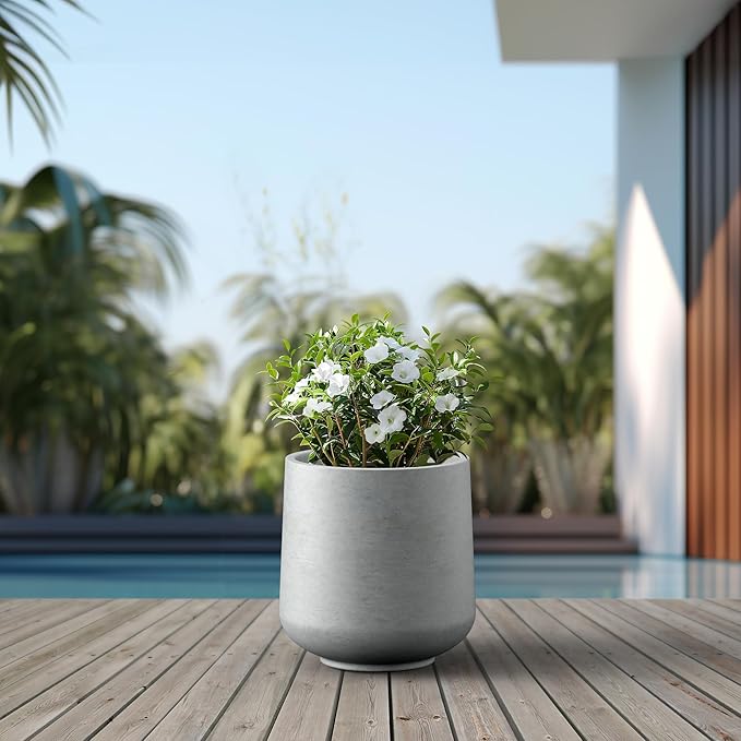 Kante 15.3" Dia Round Concrete Planter,Large Planter Pots Containers with Drainage Holes for Patio, Balcony, Backyard, Living Room