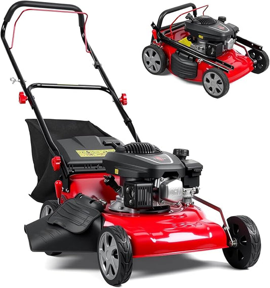 Gas Lawn Mower 131cc 4-Cycle, 3-in-1 Push Lawn Mower with 50L Grass Bag, Adjustable Cutting Height, Low Noise & Fuel-Efficient Design for Lawn, Yard and Garden Care