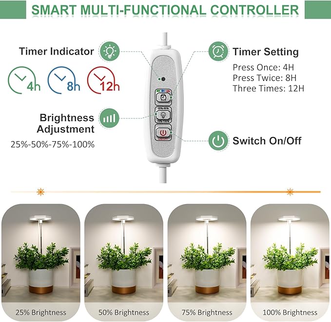 FOXGARDEN Grow Light, Full Spectrum LED Plant Light for Indoor Plants, Growing Lamp with Auto On/Off Timer 4/8/12H, 4 Dimmable Brightness, Height Adjustable, Ideal for Small Plants, 2 Packs