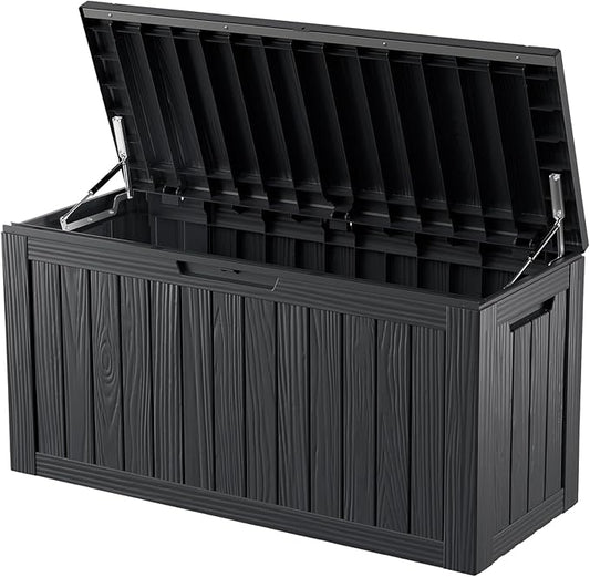 80 Gallon Waterproof Large Resin Deck Box Indoor/Outdoor Lockable Storage Container and Seating for Garden, Pool, and Patio (80 Gallon, Black)