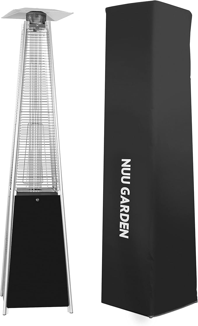 Nuu Garden 48,000 BTU Outdoor Propane Patio Heater, Pyramid Heater with Oxford Cover, Hammered Bronze Tower for Garden, Terrace, Black