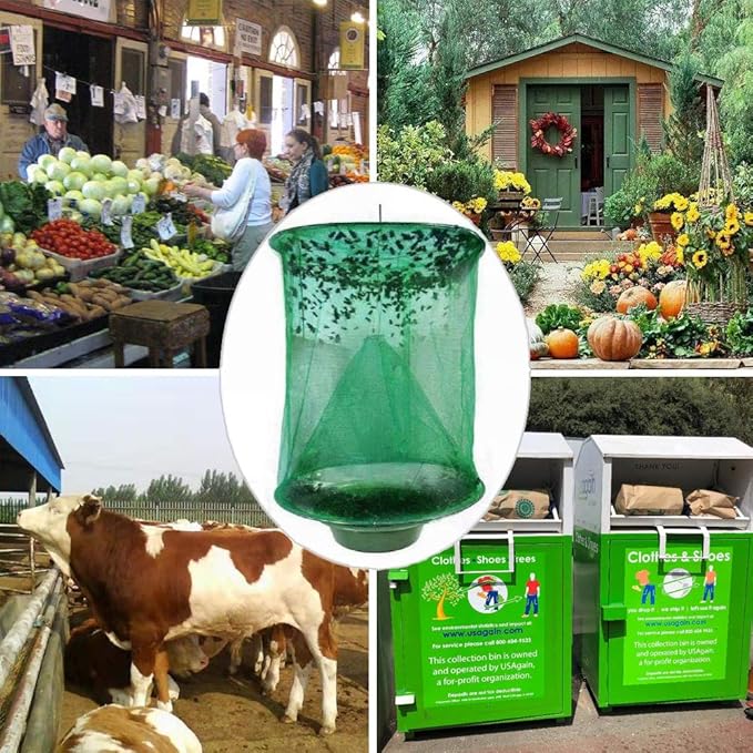 Ranch Fly Trap Outdoor Hanging | Reusable Fly Trap | Food Bait Flay Catcher Cage for Indoor or Outdoor Family Farms, Park (3 Pack)