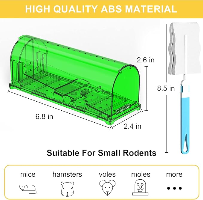 4 Pack 93 Holes Humane Mouse Traps Indoor for Home/Outdoor, Live Catch and Release Mice Traps, No Kill Mouse Catcher, Easy to Set and Reusable Humane Trap, Safe for Families and Pets