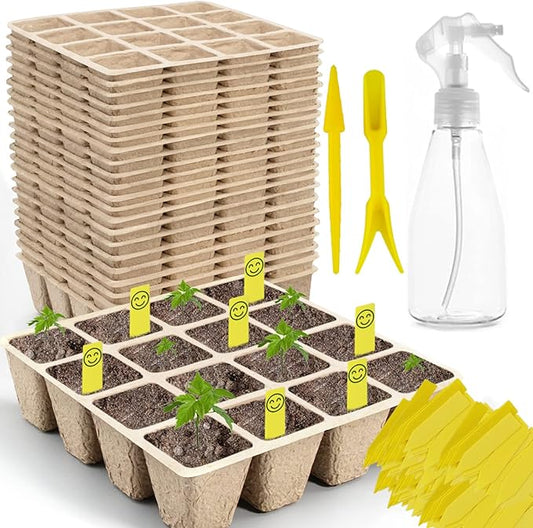 320Cells Seedling Start Trays,20 Pack Peat Pots Seedling Pots Biodegradable,Seedling Starter Kit,Organic Germination Plant Starter Trays