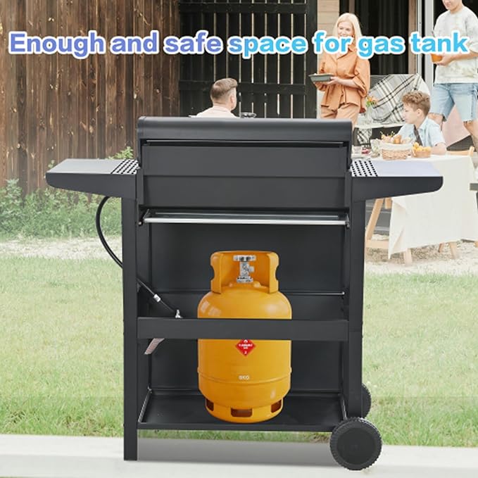 BBQ Grill, 4-Burner Stainless Steel BBQ Grill, 34,000 BTU with Shelves, Lid, Wheels, & Bottle Opener – Portable Outdoor Patio Grill for Backyard & Garden