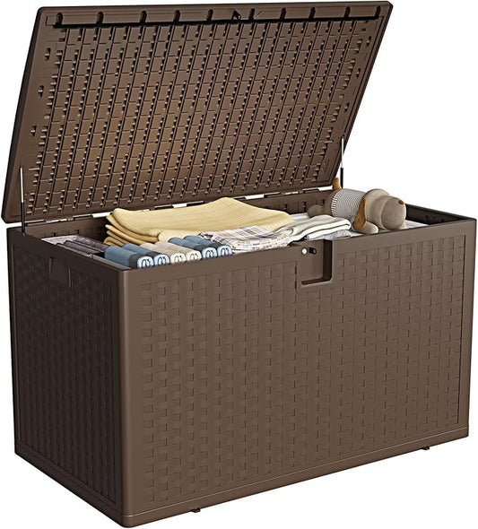 120 Gallon Outdoor Waterproof Storage Box Lockable Outdoor Storage Boxes Deck Storage Boxes for Package Delivery Deck Boxes for Patio Furniture, Garden, Tools - Rattan Brown