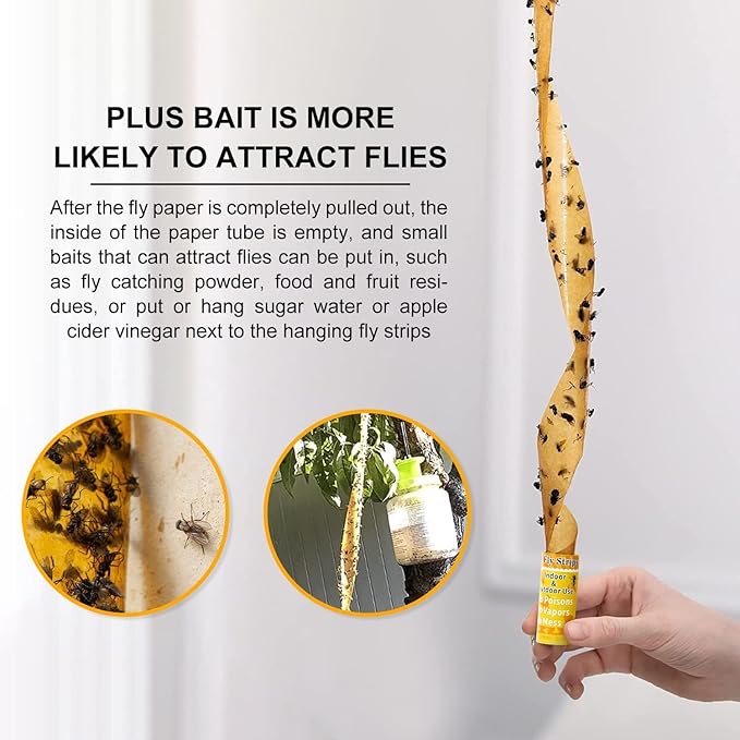 Glovv 24 Pack Sticky Fly Trap Indoor, Flies Strips Indoor Outdoor Hanging Paper Rolls for Home, Bug & Fruit Gnat Ribbons Tape Killer Catcher for Kitchen, Flying Insect Trap for Winged Insect, Mosquito
