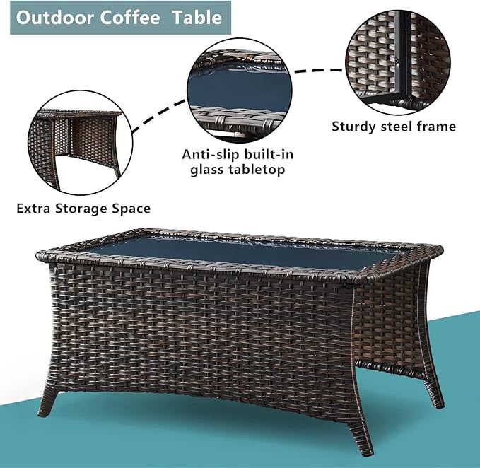 Wicker Outdoor Patio Furniture Set - 6 Piece Patio Conversation Sets with Swivel Rocker Chairs, Ottomans, Sofa and Coffee Table, 6 inch Cushions, Deep Seating, for Porch Deck Brown/Beige