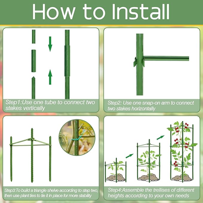 Halatool 4 Pack Tomato Cages for Garden,Up to 48in(4FT) Adjustable Tomato Cage,Garden Stakes Tomato Trellis for Pots,Tomato Plant Support for Raised Garden Bed &Climbing Vegetables Flowers(Green)