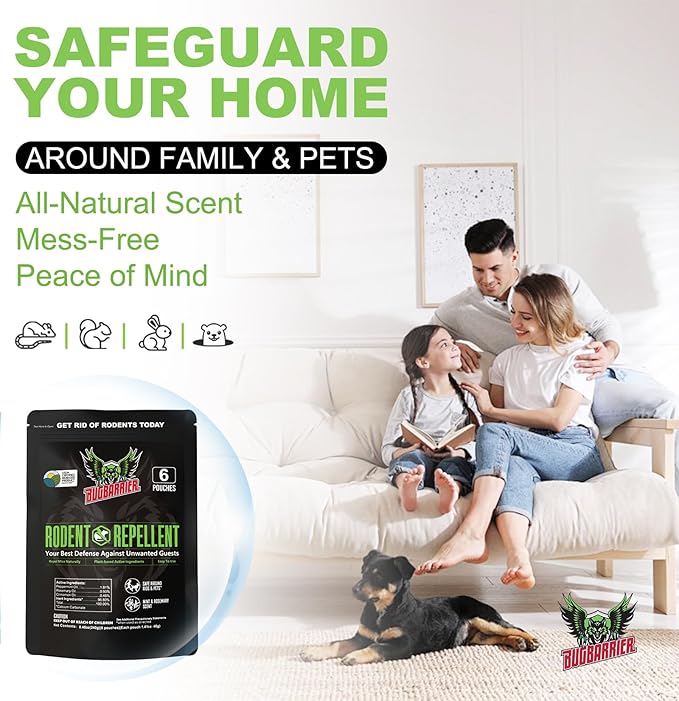 BugBarrier's Rodent Repellent Pouches – Plant-Powered Rat Mouse Deterrent, Indoor Mice, Natural Rat & Mouse Repellent Extra-Strength Peppermint & Rosemary Oils (Pack of 24)