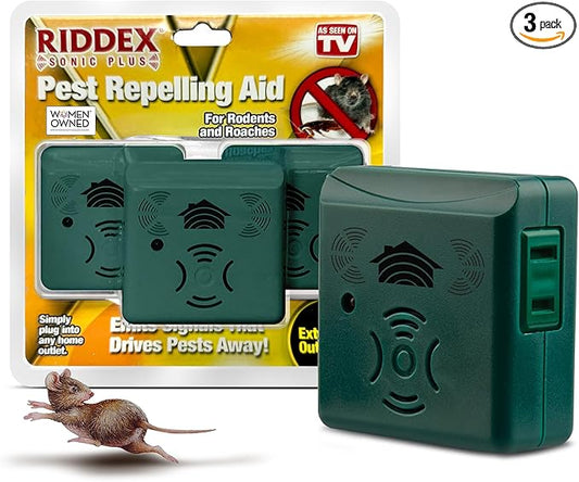 Riddex Sonic Plus Ultrasonic Pest Repeller, Plugs in with extra Outlets Indoor Use - Insect Repellent - Bug Repellents for Home Defense - Protect Against Rodents & Insects, Chemical Free(3 Pack Green)