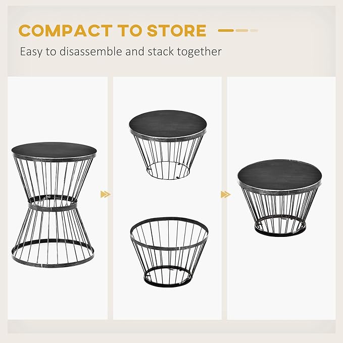 Outsunny 16" Steel Patio Side Table, Garden End Table with Hourglass Design, Accent Table for Outdoor and Indoor Use, Distressed Black
